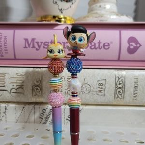 DISNEY DOORABLES PINOCCHIO Cleo Goldfish Donkey Set of 2 Beaded Pens